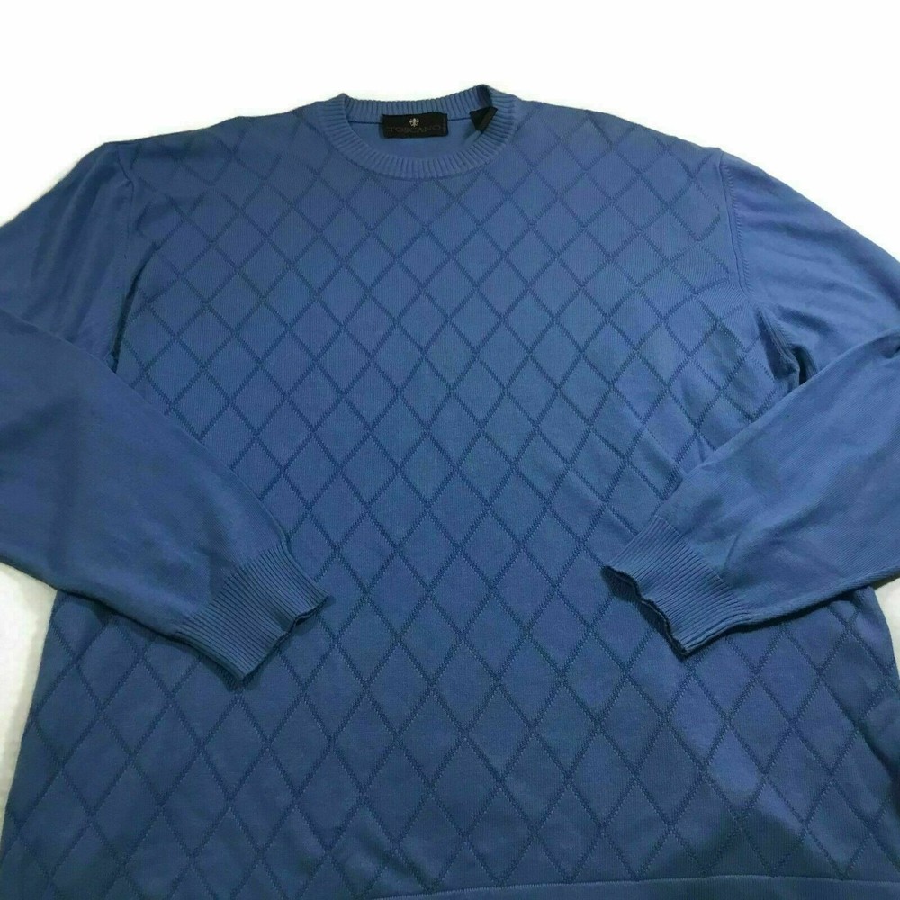 Tuscano Sweater Italian Lightweight Knit XXL Pull Over Blue Argyle Front - Picture 3 of 5
